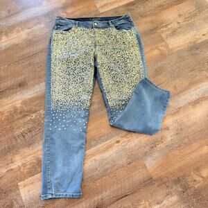 Chico’s Platinum Gold Sequin Jeans Straight Leg Glam Denim 2.5 (12/14)
